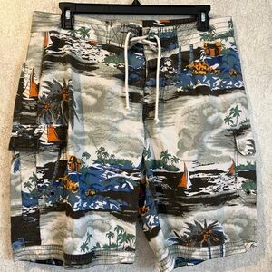 Old Navy Swim Trunks Aloha Hawaiian Board Shirts Sailboats Palm Trees Large